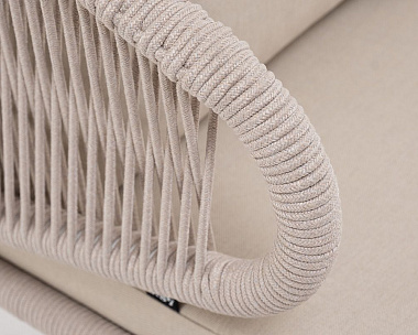 Кресло плетеное Милан 4SIS из роупа, каркас алюминий белый шагрень, роуп бежевый круглый, ткань бежевая