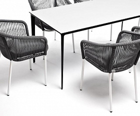 Обеденная группа Малага 4SIS на 6 персон со стульями "Марсель", каркас белый, роуп серый