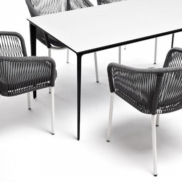 Обеденная группа Малага 4SIS на 6 персон со стульями "Марсель", каркас белый, роуп серый фото 2