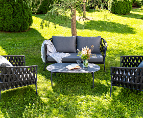 Диего лаунж-зона 4-местная плетеная из роупа (веревки), каркас алюминиевый темно-серый, роуп темно-серый