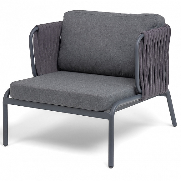 Ронда кресло плетеное из роупа, каркас алюминий темно-серый (RAL7024) муар, роуп серый 40 мм tex, ткань темно-серая 027 фото 1