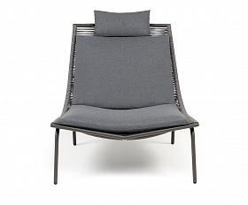 Авиньон кресло плетеное из роупа, каркас алюминий серый (RAL7022) муар, роуп серый круглый, ткань темно-серая 027