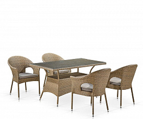 Обеденный комплект плетеной мебели T198B/Y79B-W56 Light Brown (4+1)