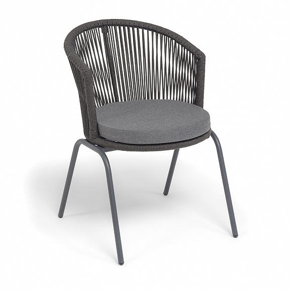 Люксембург стул плетеный из роупа, каркас из стали темно-серый (RAL7024) муар, роуп темно-серый круглый, ткань темно-серая 027 фото 2