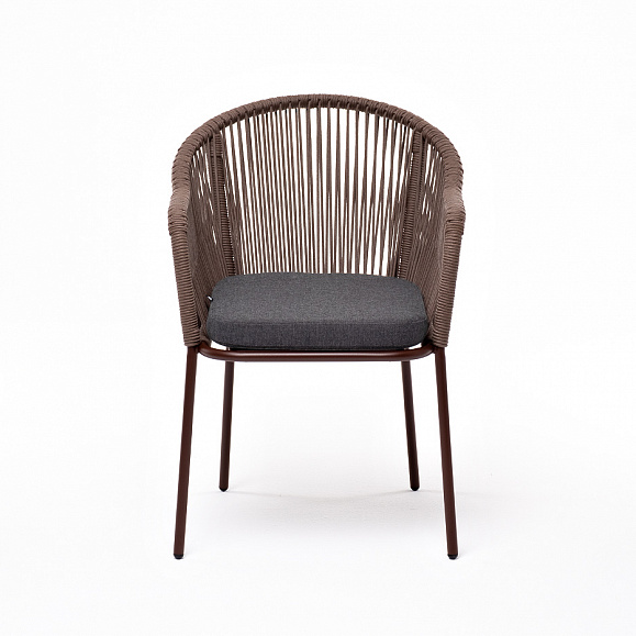 Лион стул плетеный из роупа, каркас из стали коричневый (RAL8016) муар, роуп коричневый круглый, ткань бежевая фото 2