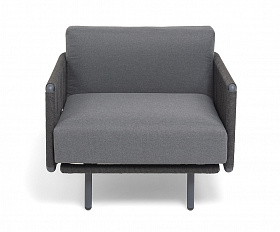 Джелло кресло плетеное из роупа, каркас алюминий темно-серый (RAL7024) муар, роуп темно-серый круглый, ткань темно-серая 027