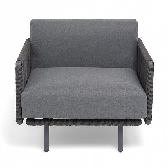 Джелло кресло плетеное из роупа, каркас алюминий темно-серый (RAL7024) муар, роуп темно-серый круглый, ткань темно-серая 027 фото 3