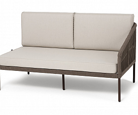 Канны левый модуль плетеный из роупа, каркас алюминий коричневый (RAL8016) муар, роуп коричневый круглый, ткань бежевая 15052