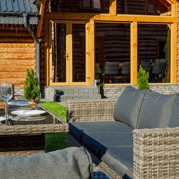 Обеденный комплект Karl Royal Family из искусственного ротанга с обеденным столом, цвет серый фото 4