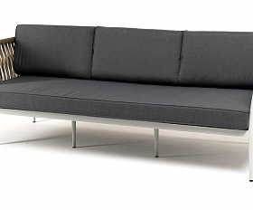 Касабланка диван 3-местный плетеный из роупа, каркас алюминий светло-серый (RAL7035) муар, роуп серо-коричневый 23мм, ткань серая 017