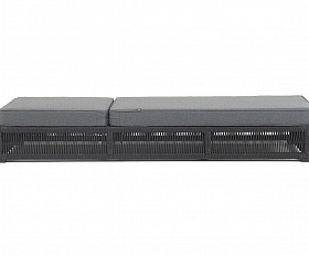 Ривьера шезлонг плетеный из роупа, каркас алюминий темно-серый (RAL7024) муар, роуп темно-серый круглый, ткань темно-серая 027