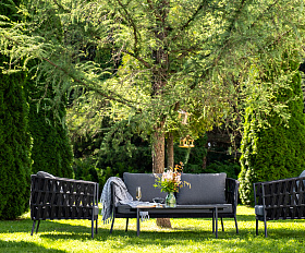 Диего лаунж-зона 4-местная плетеная из роупа (веревки), каркас алюминиевый темно-серый, роуп темно-серый