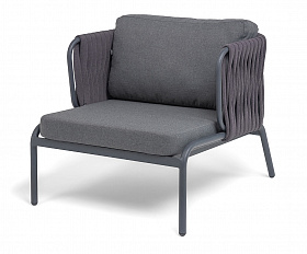 Ронда кресло плетеное из роупа, каркас алюминий темно-серый (RAL7024) муар, роуп серый 40 мм tex, ткань темно-серая 027