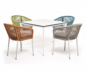 Обеденная группа Аркобалено 4SIS на 4 персоны со стульями "Марсель", каркас белый, роуп цветной