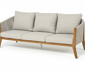 Диван Сидней 4SIS 3-местный плетеный из роупа, основание тик, каркас алюминий бежевый, роуп бежевый, ткань бежевая