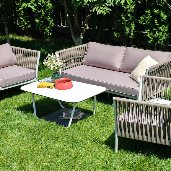 Касабланка лаунж-зона плетеная из роупа 4-местная, цвет серо-коричневый фото 6