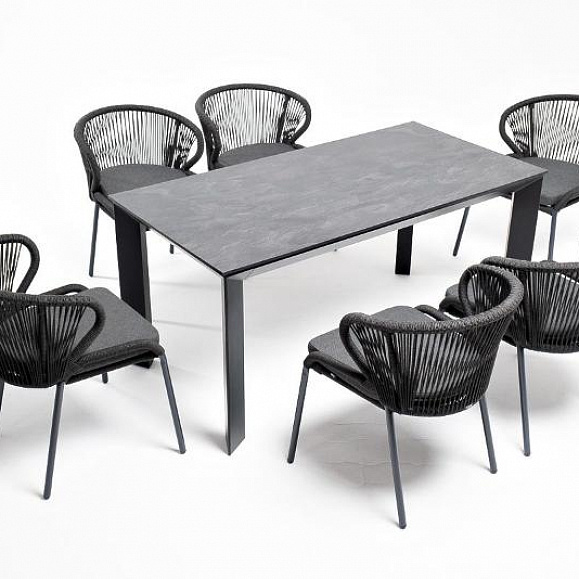 Обеденная группа Венето 4SIS на 6 персон со стульями "Милан", каркас темно-серый, роуп темно-серый фото 3