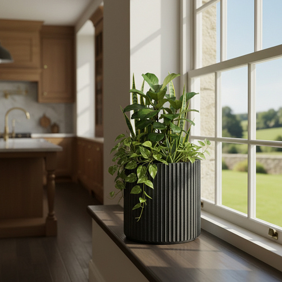 Кашпо TERRAFAKTURA Рифлоу D40H40 Базальт фото 6