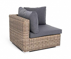 Модуль диванный угловой Лунго 4SIS из искусственного ротанга, цвет соломенный с подушками