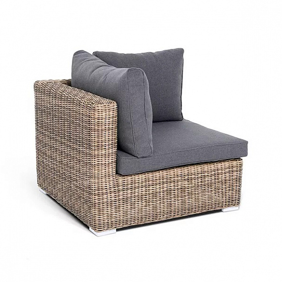 Модуль диванный угловой Лунго 4SIS из искусственного ротанга, цвет соломенный с подушками фото 2