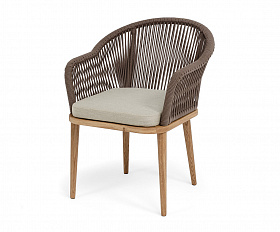 Лион стул плетеный из роупа, основание дуб, роуп коричневый круглый, ткань бежевая 15052