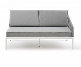 Канны левый модуль плетеный из роупа, каркас алюминий белый муар, роуп светло-серый круглый, ткань светло-серая