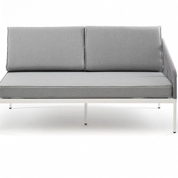 Канны левый модуль плетеный из роупа, каркас алюминий белый муар, роуп светло-серый круглый, ткань светло-серая фото 2