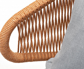 Кресло плетеное Милан 4SIS из роупа, каркас алюминий светло-серый (RAL7035) шагрень, роуп оранжевый меланж круглый, ткань светло-серая