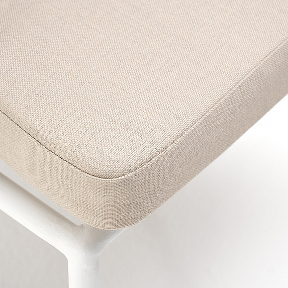 Диего стул плетеный из роупа, каркас из стали белый муар, роуп бежевый круглый, ткань бежевая 15052 фото 7