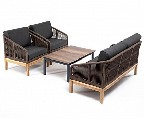 Лаунж-зона 4-местная Канны 4SIS из роупа (веревки), основание дуб, цвет коричневый