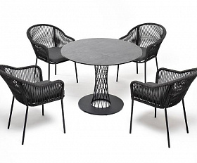 Обеденная группа Лион 4SIS на 4 персоны со стульями "Лион" темно-серый, круглый стол "серый гранит"