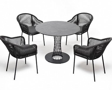 Обеденная группа Лион 4SIS на 4 персоны со стульями "Лион" темно-серый, круглый стол "серый гранит"