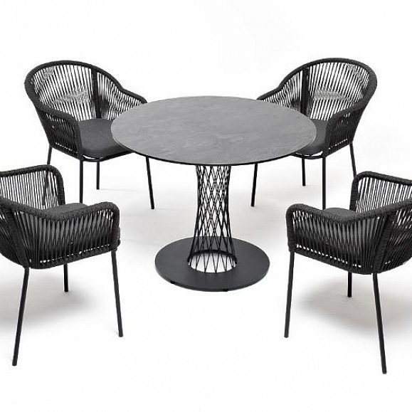 Обеденная группа Лион 4SIS на 4 персоны со стульями "Лион" темно-серый, круглый стол "серый гранит" фото 3