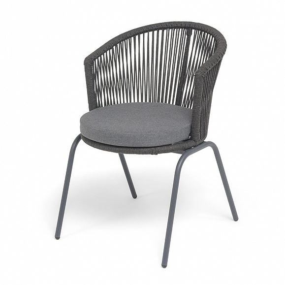Люксембург стул плетеный из роупа, каркас из стали темно-серый (RAL7024) муар, роуп темно-серый круглый, ткань темно-серая 027 фото 1