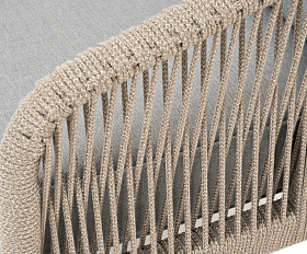 Канны диван 2-местный плетеный из роупа, каркас алюминий светло-серый (RAL7035) шагрень, роуп серый меланж круглый, ткань светло-серая