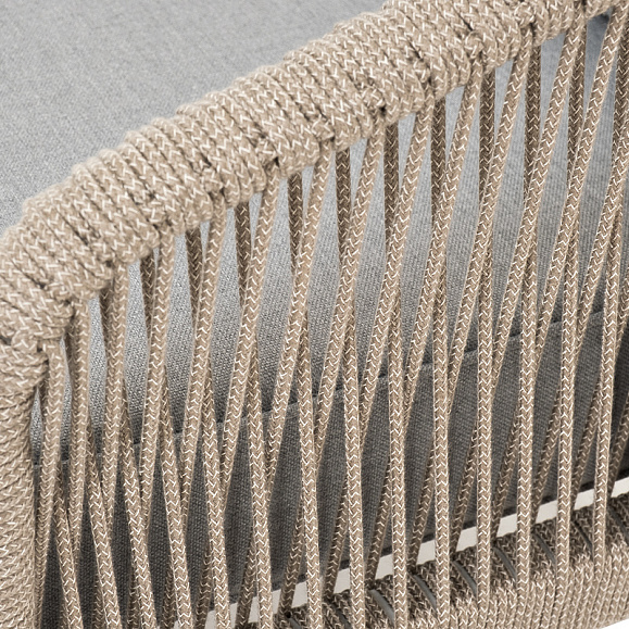 Канны диван 2-местный плетеный из роупа, каркас алюминий светло-серый (RAL7035) шагрень, роуп серый меланж круглый, ткань светло-серая фото 4