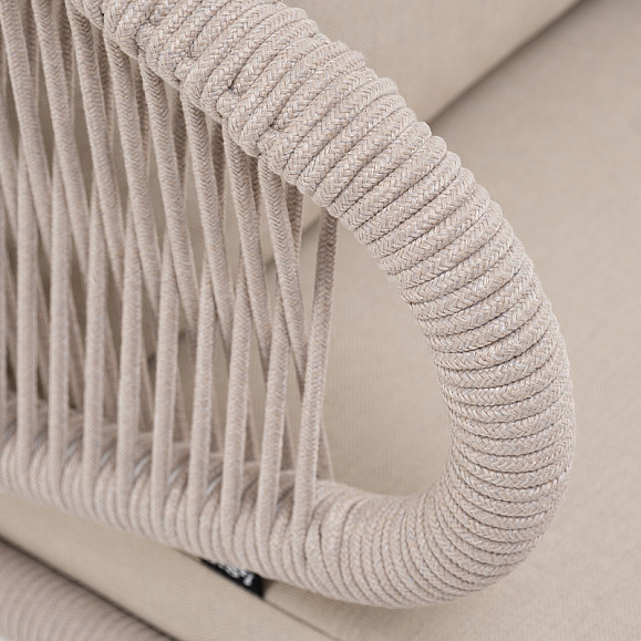 Милан кресло плетеное из роупа, каркас алюминий белый муар, роуп бежевый круглый, ткань бежевая 15052 фото 6