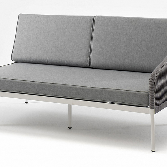 Канны левый модуль плетеный из роупа, каркас алюминий белый муар, роуп светло-серый круглый, ткань светло-серая фото 1