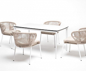 Обеденная группа Малага 4SIS на 4 персоны со стульями "Милан", каркас белый, роуп бежевый