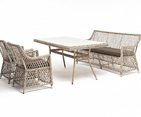 Плетеная обеденная группа Катания 4SIS из искусственного ротанга, цвет бежевый