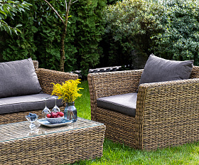 Капучино лаунж-зона из искусственного ротанга (гиацинт), цвет соломенный