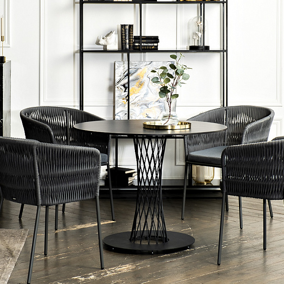 Диего обеденная группа на 4 персоны со стульями Бордо плетения колос, столешница серый гранит фото 1