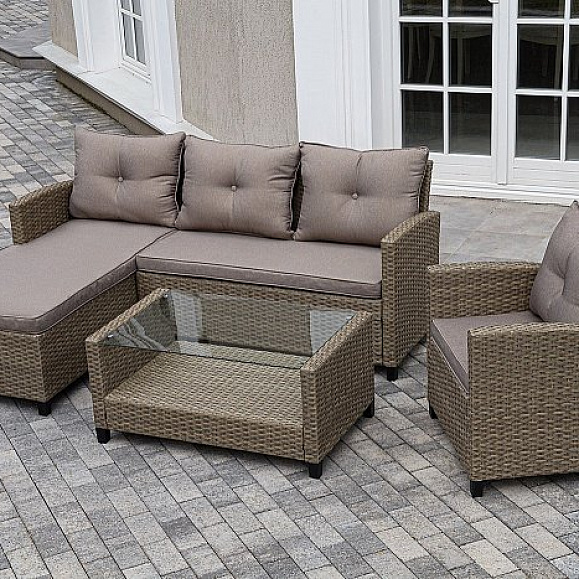 Лаунж-Зона Атланта 4SIS из искусственного ротанга, цвет соломенный фото 1