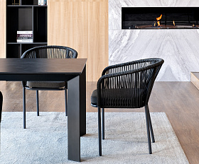 Венето обеденная группа на 4 персоны со стульями Марсель, каркас темно-серый, роуп темно-серый