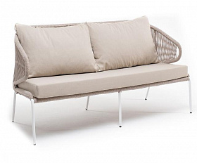 Диван двухместный Милан 4SIS из роупа (веревки), каркас алюминий белый, роуп бежевый круглый, ткань бежевая