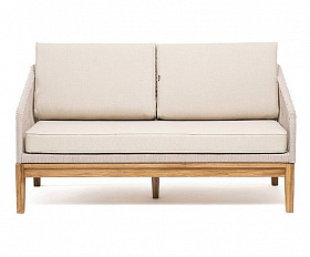 Диван Канны 4SIS 2-местный плетеный из роупа, основание дуб, роуп бежевый круглый, ткань бежевая 15052