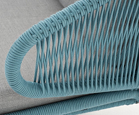 Диван двухместный Милан 4SIS из роупа (веревки), каркас алюминий светло-серый (RAL7035) шагрень, роуп бирюзовый круглый, ткань светло-серая