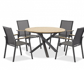 Комплект обеденной мебели Timra T-N Brafritid антрацит/натуральный, алюминий/тик