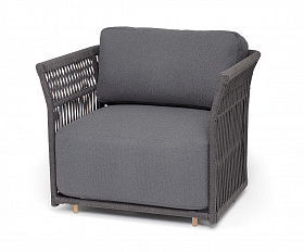 Лугано кресло плетеное из роупа, каркас алюминий темно-серый (RAL7024) муар, роуп темно-серый круглый, ткань темно-серая YB25-0027