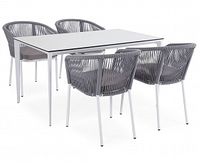 Обеденная группа Малага 4SIS на 4 персоны со стульями "Марсель", каркас белый, роуп светло-серый